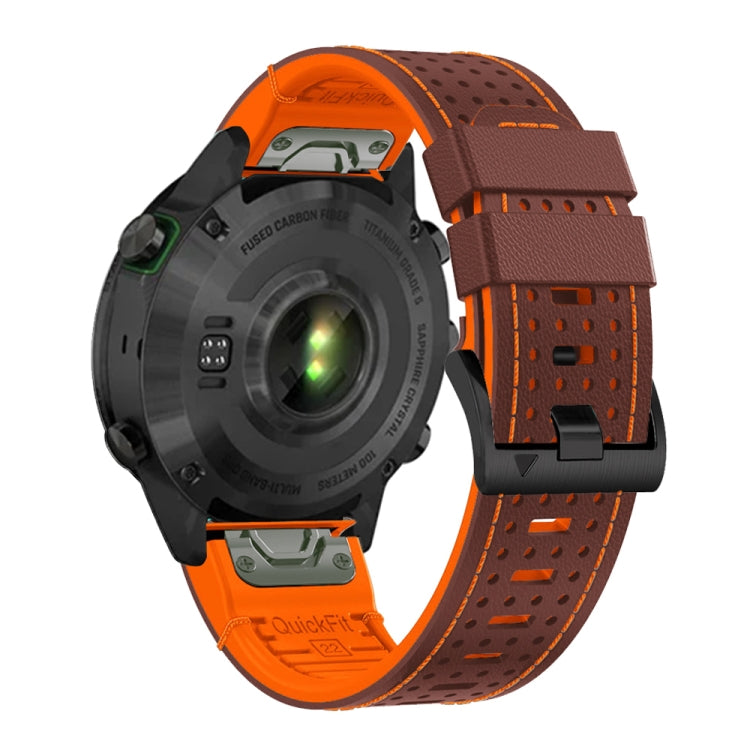 For Garmin Fenix 7 22mm Dot Hole Silicone Leather Quick Release Watch Band(Coffee Orange) - free shipping - PMc TechLife - Order now!