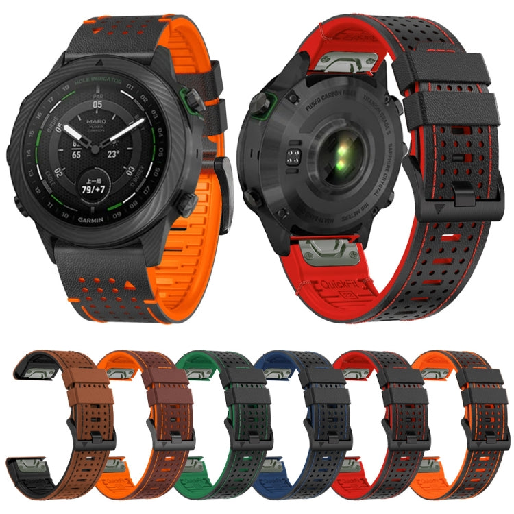For Garmin Fenix 7 22mm Dot Hole Silicone Leather Quick Release Watch Band(Black Orange) - free shipping - PMc TechLife - Order now!