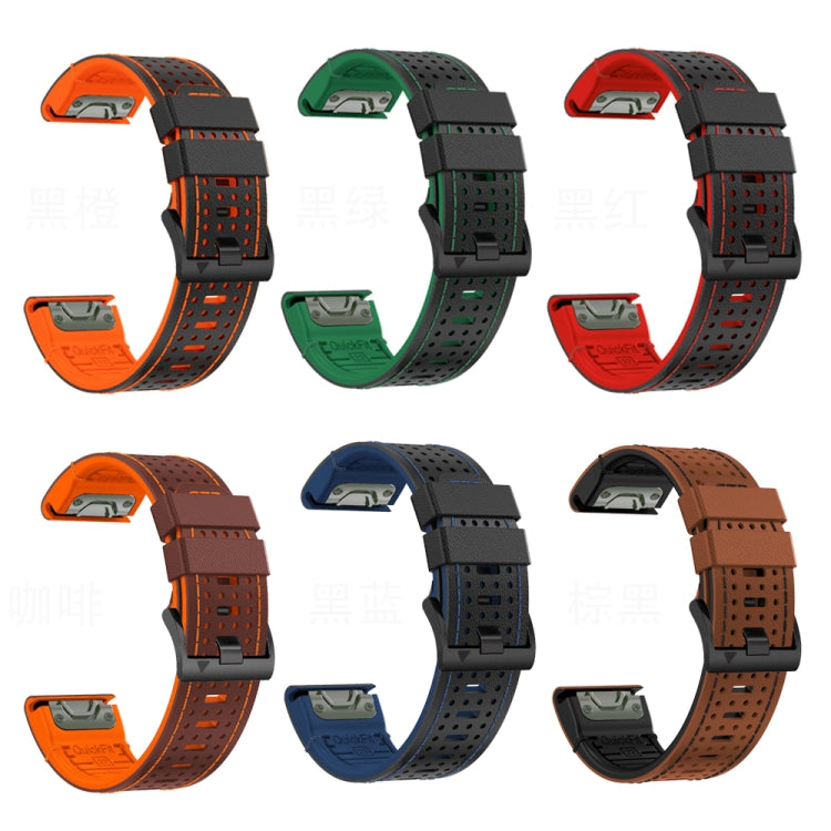 For Garmin Fenix 7 22mm Dot Hole Silicone Leather Quick Release Watch Band(Black Red) - free shipping - PMc TechLife - Order now!
