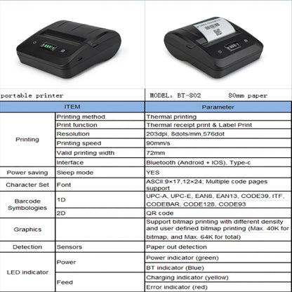 BT-802 80mm USB-C/Type-C + Bluetooth Portable Thermal Printer(US Plug) - Printer by PMC Jewellery | Online Shopping South Africa | PMC Jewellery | Buy Now Pay Later Mobicred