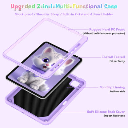 For iPad Pro 11 2024 Cat Holder Silicone Hybrid PC Tablet Case with Strap(Purple) - iPad Pro 11 2024 Cases by PMC Jewellery | Online Shopping South Africa | PMC Jewellery | Buy Now Pay Later Mobicred