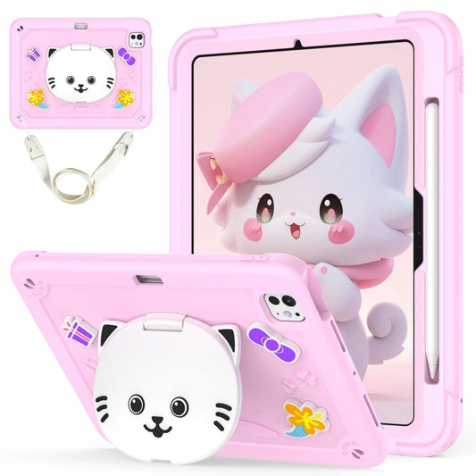 For iPad Pro 11 2024 Cat Holder Silicone Hybrid PC Tablet Case with Strap(Cherry Blossom Pink) - iPad Pro 11 2024 Cases by PMC Jewellery | Online Shopping South Africa | PMC Jewellery | Buy Now Pay Later Mobicred