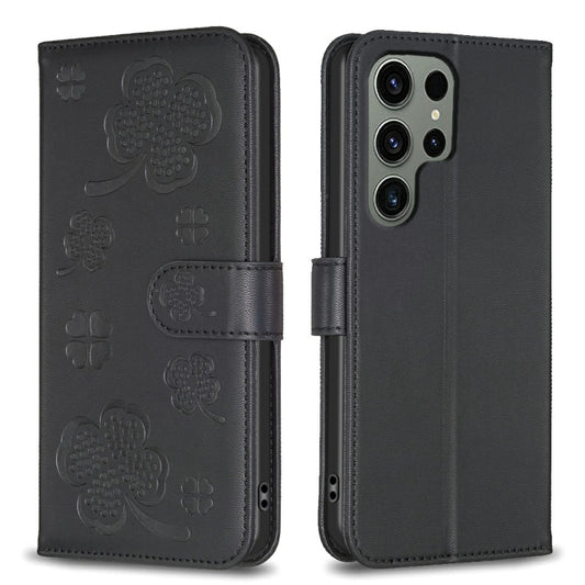 For Samsung Galaxy S25 Ultra 5G Four-leaf Embossed Leather Phone Case(Black) - Galaxy S25 Ultra 5G Cases by PMC Jewellery | Online Shopping South Africa | PMC Jewellery | Buy Now Pay Later Mobicred