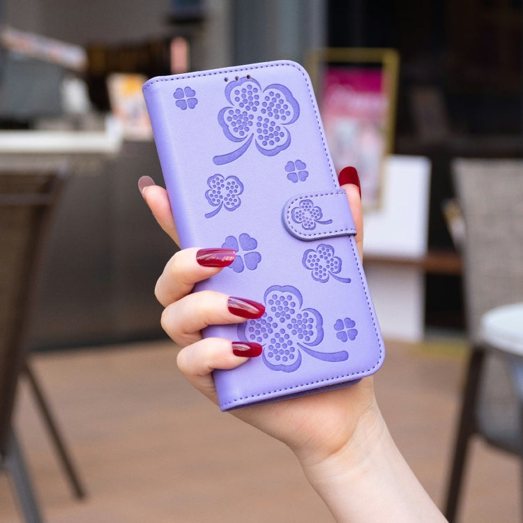 For Samsung Galaxy S25 Ultra 5G Four-leaf Embossed Leather Phone Case(Purple) - Galaxy S25 Ultra 5G Cases by PMC Jewellery | Online Shopping South Africa | PMC Jewellery | Buy Now Pay Later Mobicred