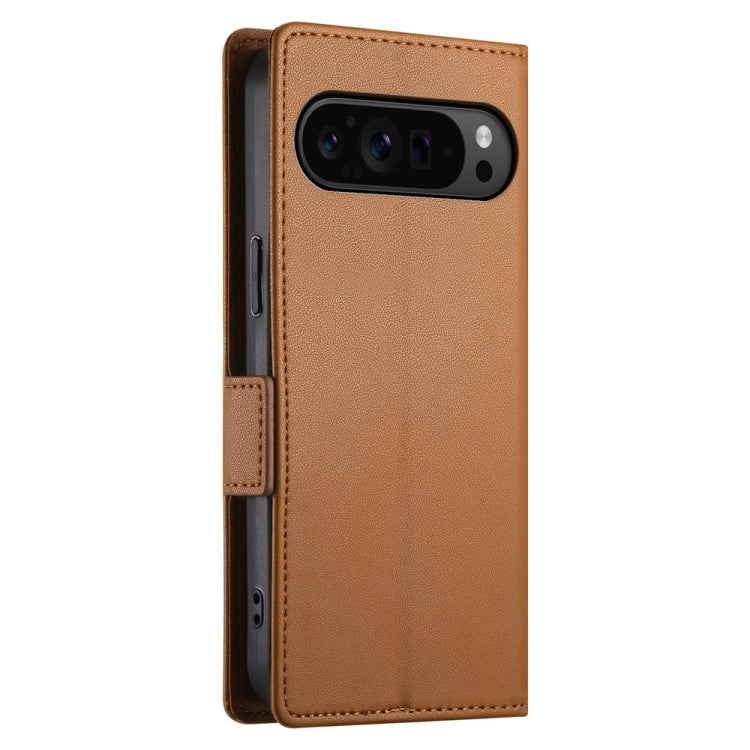 For Google Pixel 9 Pro Side Buckle Magnetic Frosted Leather Phone Case(Brown) - Google Cases by PMC Jewellery | Online Shopping South Africa | PMC Jewellery | Buy Now Pay Later Mobicred