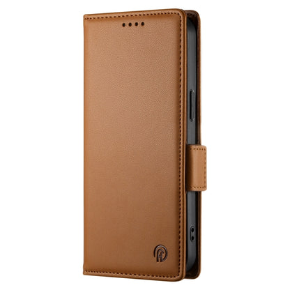 For iPhone 16 Plus Side Buckle Magnetic Frosted Leather Phone Case(Brown) - iPhone 16 Plus Cases by PMC Jewellery | Online Shopping South Africa | PMC Jewellery | Buy Now Pay Later Mobicred