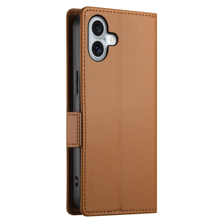 For iPhone 16 Plus Side Buckle Magnetic Frosted Leather Phone Case(Brown) - iPhone 16 Plus Cases by PMC TechLife | Online Shopping South Africa | PMC TechLife | Buy Now Pay Later Mobicred