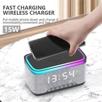 AEC S300 Portable 10W Power Multifunction Bluetooth Speaker Alarm Clock Wireless Charger(White) - Desktop Speaker by AEC | Online Shopping South Africa | PMC Jewellery | Buy Now Pay Later Mobicred