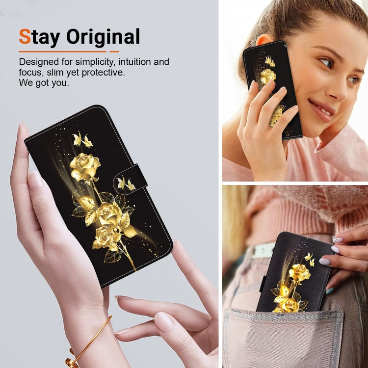 For Xiaomi Redmi K70 Pro / K70 Crystal Texture Colored Drawing Leather Phone Case(Gold Butterfly Rose) - K70 Cases by PMC Jewellery | Online Shopping South Africa | PMC Jewellery | Buy Now Pay Later Mobicred