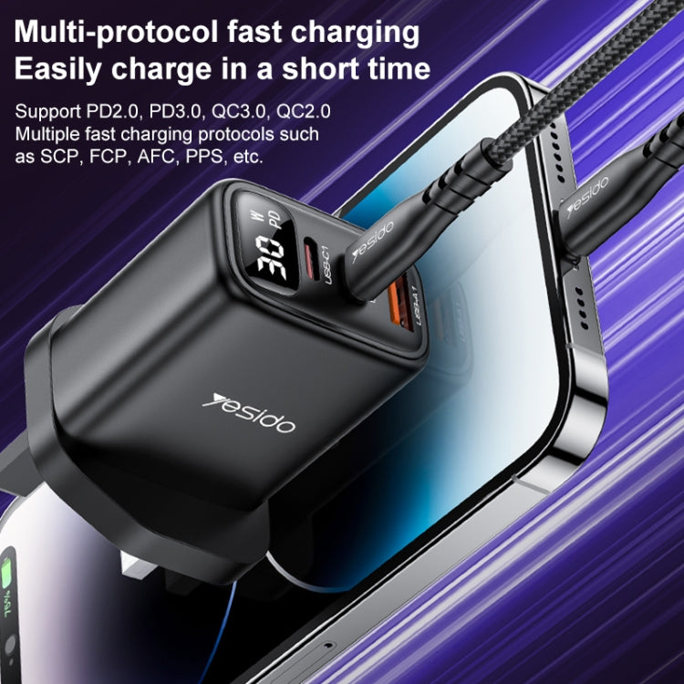 Yesido YC88 30W USB + Dual USB-C / Type-C Digital Display Charger, Specification:UK Plug(Black) - USB Charger by Yesido | Online Shopping South Africa | PMC TechLife | Buy Now Pay Later Mobicred