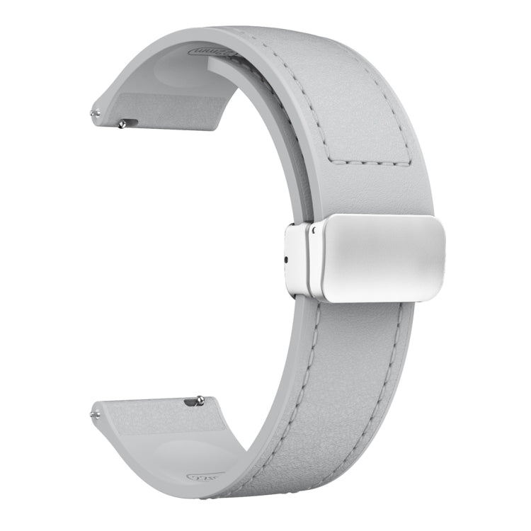 22mm Magnetic Silver Buckle Silicone Leather Watch Band(Grey) - free shipping - PMC TechLife - Order now!