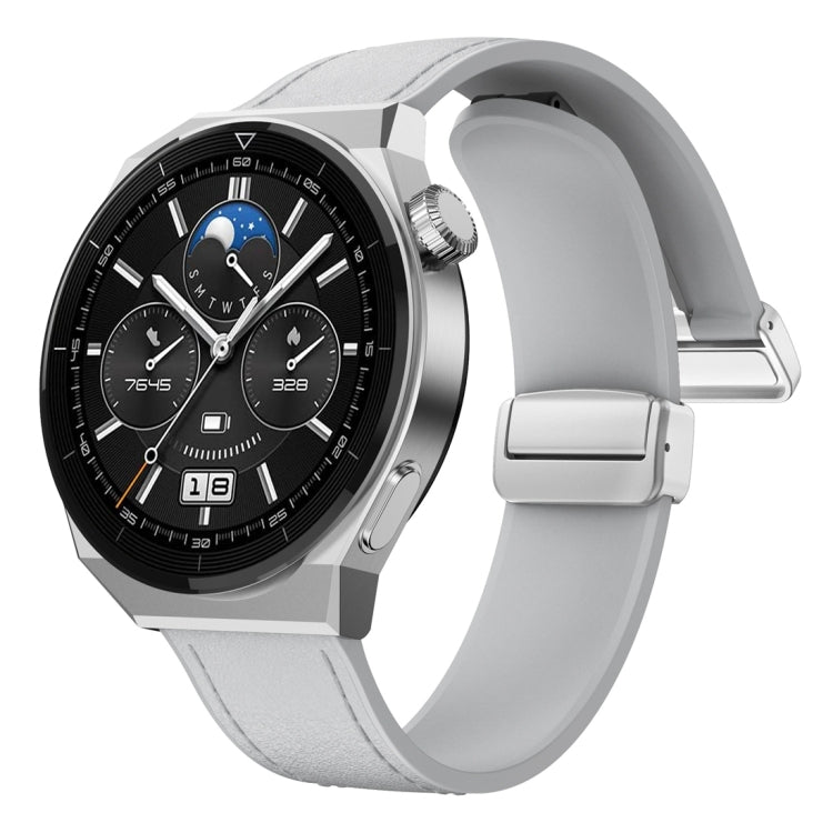 22mm Magnetic Silver Buckle Silicone Leather Watch Band(Grey) - free shipping - PMC TechLife - Order now!