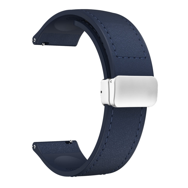 22mm Magnetic Silver Buckle Silicone Leather Watch Band(Midnight Blue) - free shipping - PMC TechLife - Order now!