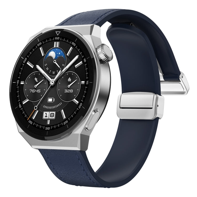 22mm Magnetic Silver Buckle Silicone Leather Watch Band(Midnight Blue) - free shipping - PMC TechLife - Order now!