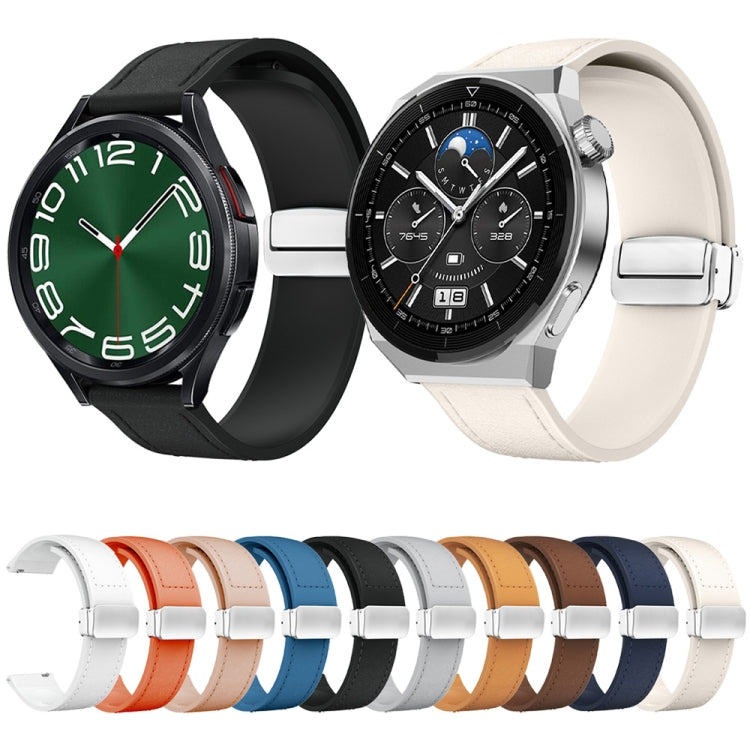22mm Magnetic Silver Buckle Silicone Leather Watch Band(Blue) - free shipping - PMC TechLife - Order now!