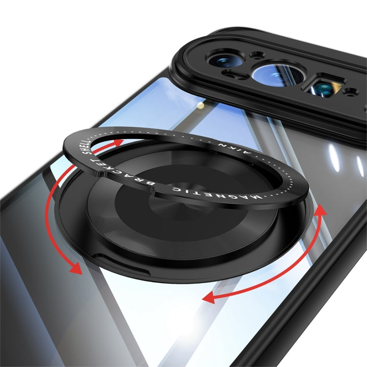 For Google Pixel 9 / 9 Pro 360 Holder Magsafe Acrylic Hybrid TPU Phone Case(Black) - Google Cases by PMC TechLife | Online Shopping South Africa | PMC TechLife | Buy Now Pay Later Mobicred