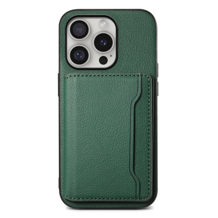 For iPhone 16 Pro Calf Texture Card Bag Design Full Coverage Phone Case(Green) - iPhone 16 Pro Cases by PMC TechLife | Online Shopping South Africa | PMC TechLife | Buy Now Pay Later Mobicred
