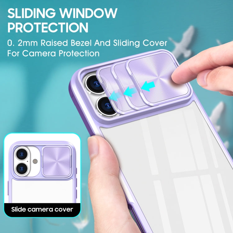 For iPhone 16 Sliding Camshield Acrylic Hybrid TPU Phone Case(Purple) - iPhone 16 Cases by PMC TechLife | Online Shopping South Africa | PMC TechLife | Buy Now Pay Later Mobicred