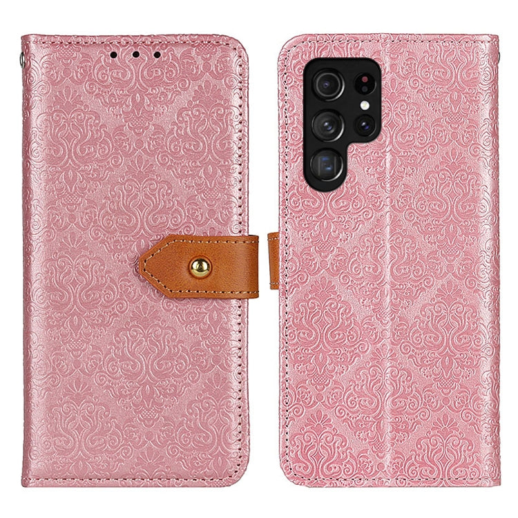 For Samsung Galaxy S25 Ultra 5G European Floral Embossed Leather Phone Case(Pink) - Galaxy S25 Ultra 5G Cases by PMC Jewellery | Online Shopping South Africa | PMC Jewellery | Buy Now Pay Later Mobicred