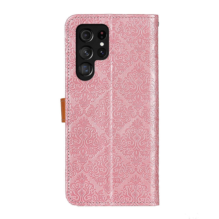 For Samsung Galaxy S25 Ultra 5G European Floral Embossed Leather Phone Case(Pink) - Galaxy S25 Ultra 5G Cases by PMC Jewellery | Online Shopping South Africa | PMC Jewellery | Buy Now Pay Later Mobicred