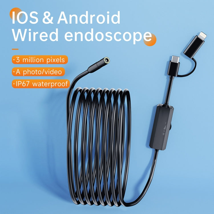 AN112 2 in 1 USB-C / Type-C + 8 Pin Interface 5.5mm HD Industry Endoscope, Length:5m Soft Tube -  by PMC Jewellery | Online Shopping South Africa | PMC Jewellery | Buy Now Pay Later Mobicred