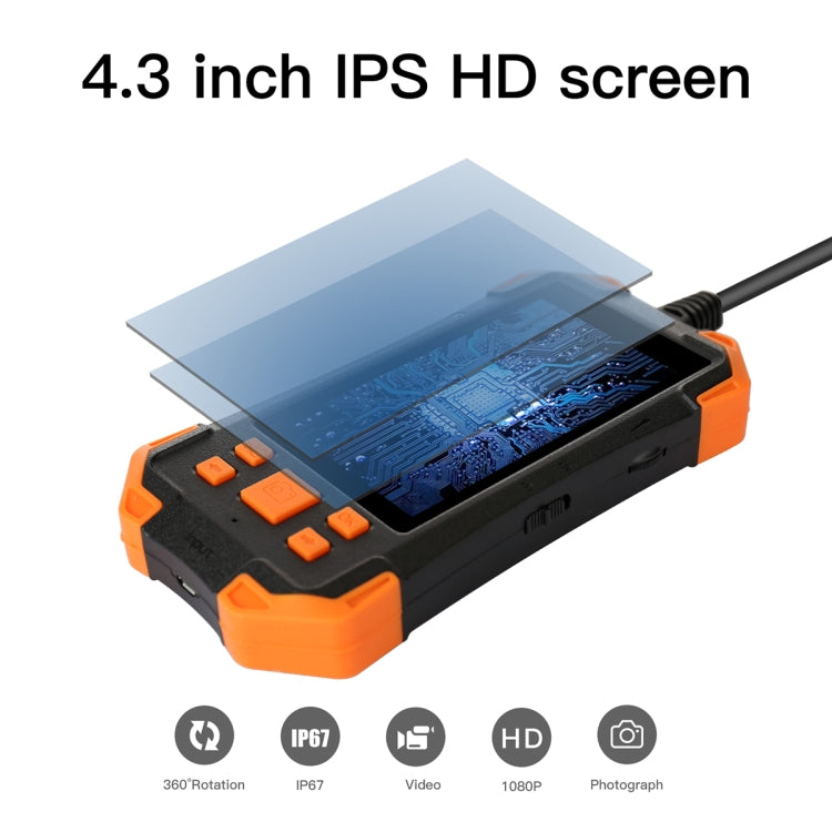 T20 4.3 inch IPS Screen 8mm Single Camera IP67 Waterproof Hard Cable Digital Endoscope, Length:3.5m(Black Orange) -  by PMC TechLife | Online Shopping South Africa | PMC TechLife | Buy Now Pay Later Mobicred