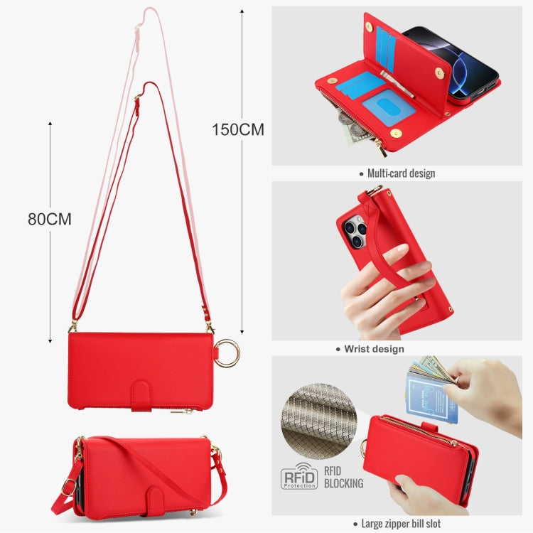 For iPhone 16 Pro Max Crossbody Ring Multifunctional Wallet Leather Phone Case(Red) - iPhone 16 Pro Max Cases by PMC Jewellery | Online Shopping South Africa | PMC Jewellery | Buy Now Pay Later Mobicred