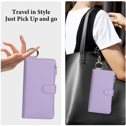 For iPhone 16 Crossbody Ring Multifunctional Wallet Leather Phone Case(Purple) - iPhone 16 Cases by PMC Jewellery | Online Shopping South Africa | PMC Jewellery | Buy Now Pay Later Mobicred