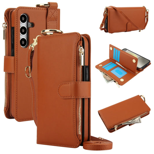 For Samsung Galaxy S24 5G Crossbody Ring Multifunctional Wallet Leather Phone Case(Brown) - Galaxy S24 5G Cases by PMC Jewellery | Online Shopping South Africa | PMC Jewellery | Buy Now Pay Later Mobicred