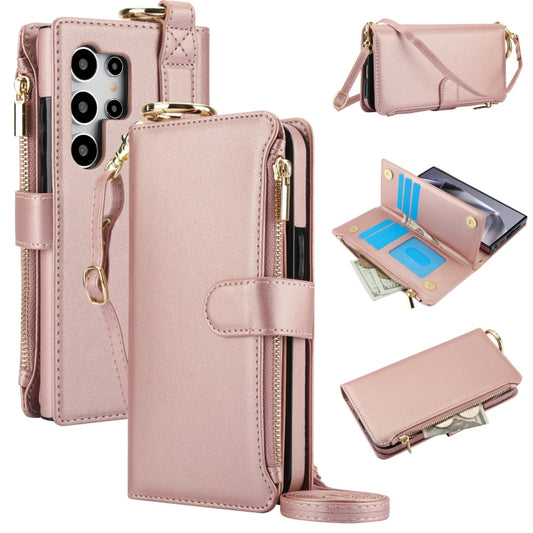 For Samsung Galaxy S24 Ultra 5G Crossbody Ring Multifunctional Wallet Leather Phone Case(Rose Gold) - Galaxy S24 Ultra 5G Cases by PMC Jewellery | Online Shopping South Africa | PMC Jewellery | Buy Now Pay Later Mobicred