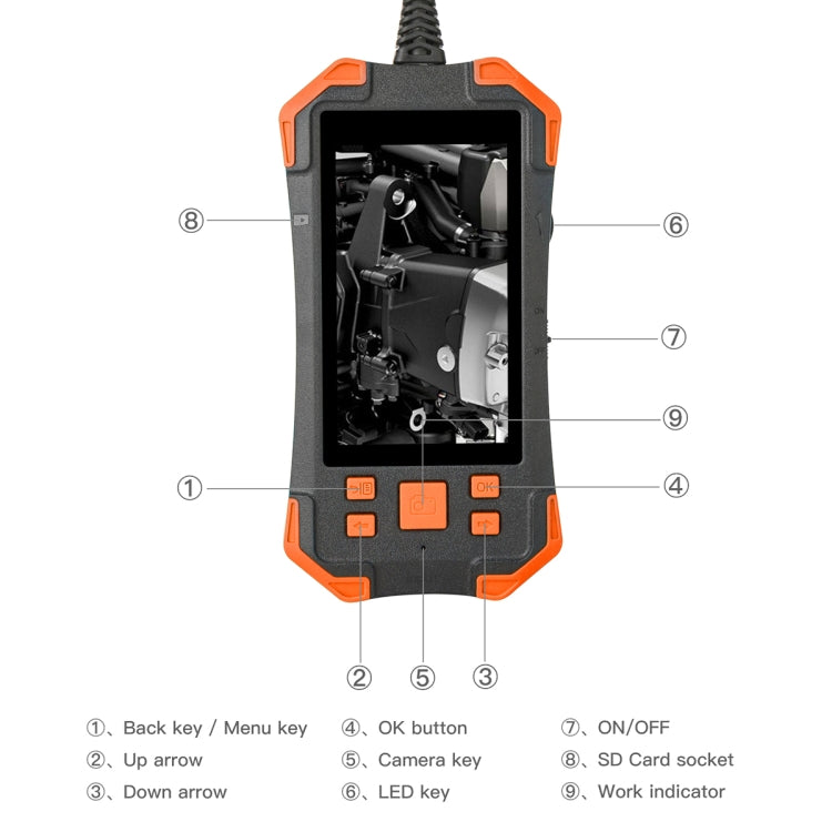 T20 4.3 inch IPS Screen 7.9mm Triple Camera IP67 Waterproof Hard Cable Digital Endoscope, Length:2m(Black Orange) -  by PMC TechLife | Online Shopping South Africa | PMC TechLife | Buy Now Pay Later Mobicred