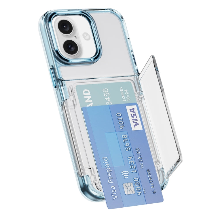 For iPhone 16 Card Holder Acrylic Hybrid TPU Phone Case(Transparent Blue) - iPhone 16 Cases by PMC Jewellery | Online Shopping South Africa | PMC Jewellery | Buy Now Pay Later Mobicred