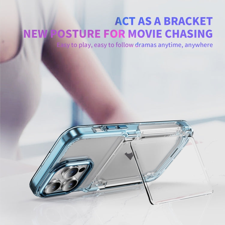 For iPhone 16 Card Holder Acrylic Hybrid TPU Phone Case(Transparent Blue) - iPhone 16 Cases by PMC Jewellery | Online Shopping South Africa | PMC Jewellery | Buy Now Pay Later Mobicred