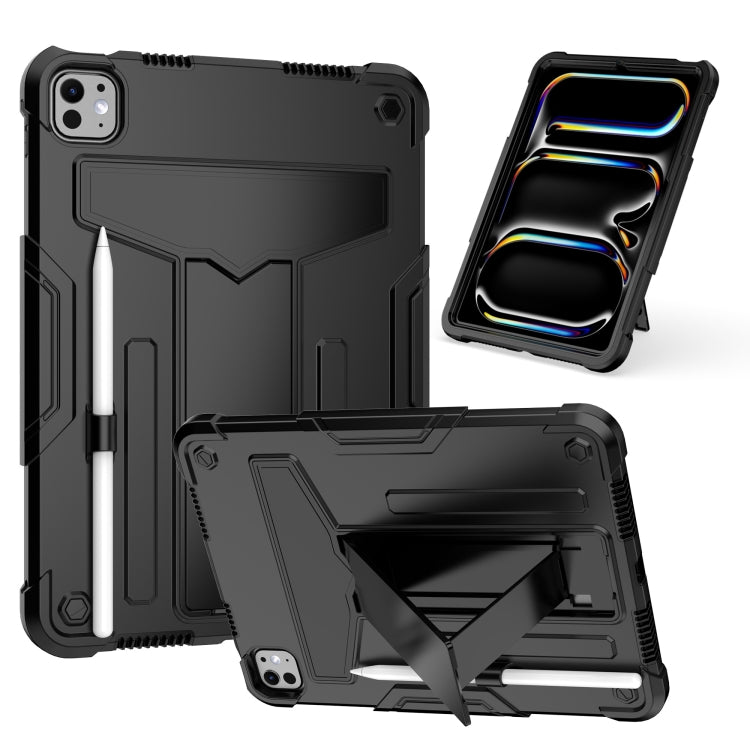 For iPad Pro 11 2024 T Holder Robot Silicone Hybrid PC Tablet Case(Black) - iPad Pro 11 2024 Cases by PMC TechLife | Online Shopping South Africa | PMC TechLife | Buy Now Pay Later Mobicred