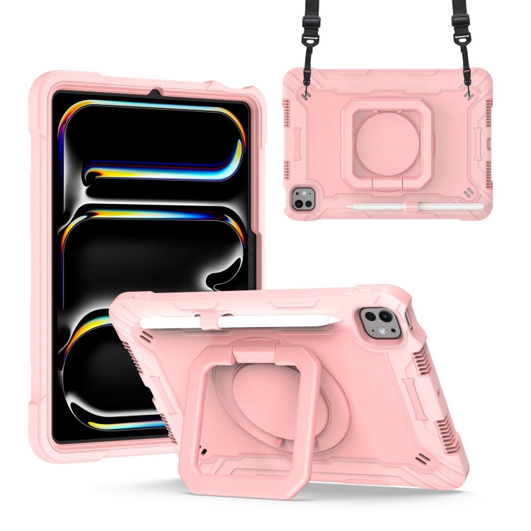 For iPad Pro 11 2024 Handle Grip Holder Silicone Hybrid PC Tablet Case with Strap(Rose Gold) - iPad Pro 11 2024 Cases by PMC TechLife | Online Shopping South Africa | PMC TechLife | Buy Now Pay Later Mobicred