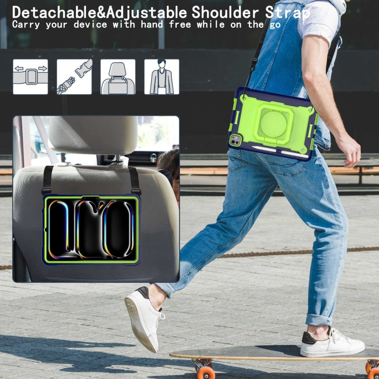 For iPad Pro 11 2024 Handle Grip Holder Silicone Hybrid PC Tablet Case with Strap(Navy Yellow Green) - iPad Pro 11 2024 Cases by PMC TechLife | Online Shopping South Africa | PMC TechLife | Buy Now Pay Later Mobicred