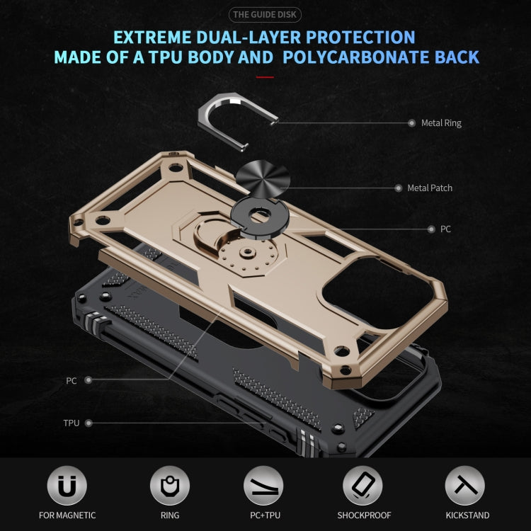 For iPhone 16 Pro Shockproof TPU Hybrid PC Phone Case with Holder(Gold) - iPhone 16 Pro Cases by PMC TechLife | Online Shopping South Africa | PMC TechLife | Buy Now Pay Later Mobicred