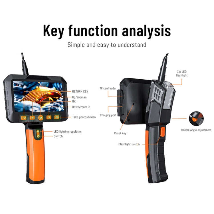 T27 5 inch IPS Color Screen 7.9mm Dual Camera Handheld Hard Cable HD Industrial Endoscope, Length:5m(Orange Black) -  by PMC TechLife | Online Shopping South Africa | PMC TechLife | Buy Now Pay Later Mobicred