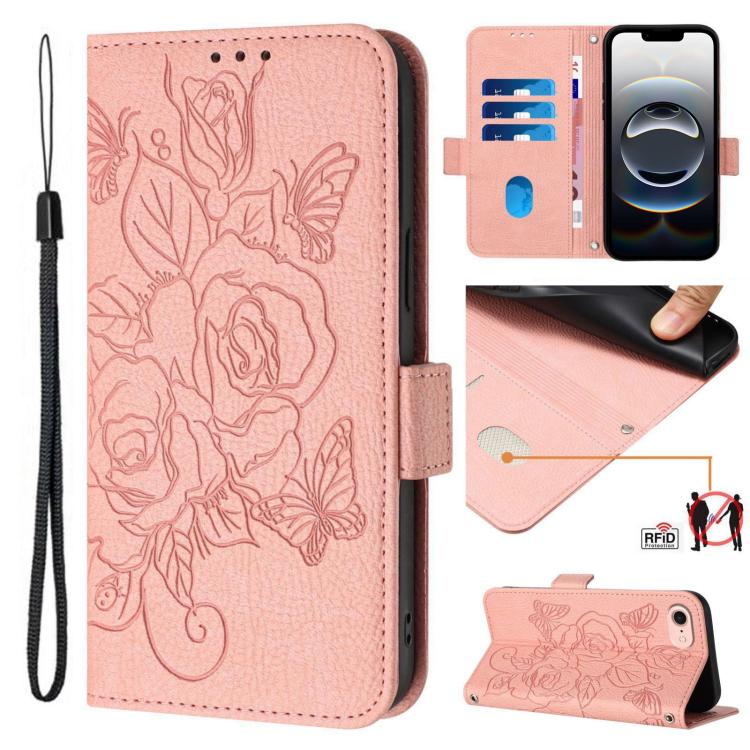 For iPhone 16e Embossed Rose RFID Anti-theft Leather Phone Case(Pink) - free shipping - PMC TechLife - Order now!