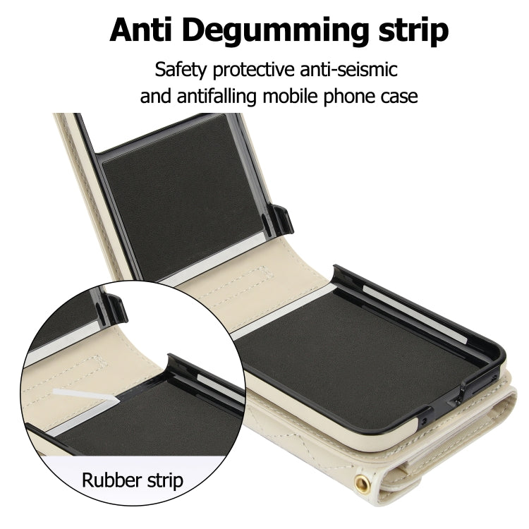 For Motorola Razr 40 Splicing Rhombic Texture Phone Case with Long & Short Lanyard(Beige) - Motorola Cases by PMC TechLife | Online Shopping South Africa | PMC TechLife | Buy Now Pay Later Mobicred