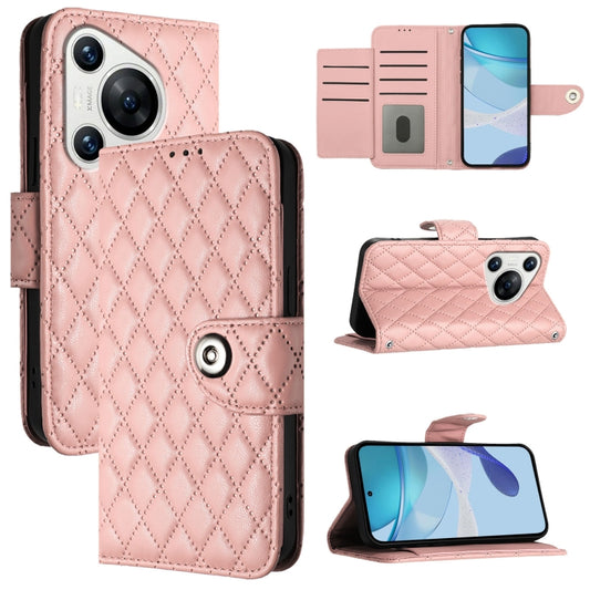 For Huawei Pura 70 Rhombic Texture Flip Leather Phone Case with Lanyard(Coral Pink) - Huawei Cases by PMC Jewellery | Online Shopping South Africa | PMC Jewellery | Buy Now Pay Later Mobicred