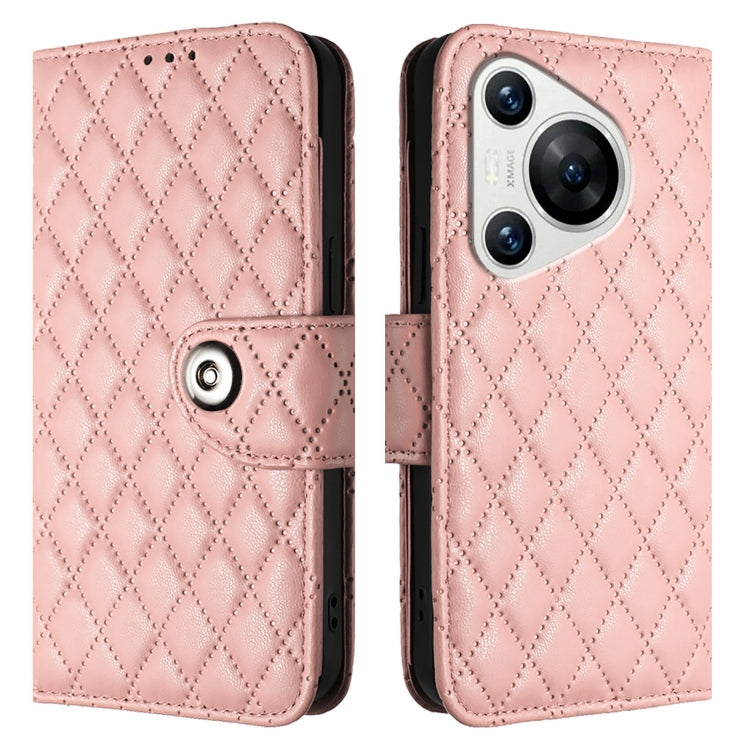 For Huawei Pura 70 Rhombic Texture Flip Leather Phone Case with Lanyard(Coral Pink) - Huawei Cases by PMC Jewellery | Online Shopping South Africa | PMC Jewellery | Buy Now Pay Later Mobicred