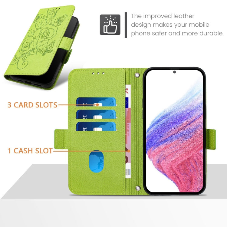 For Blackview A53 Embossed Rose RFID Anti-theft Leather Phone Case(Green) - More Brand by PMC TechLife | Online Shopping South Africa | PMC TechLife | Buy Now Pay Later Mobicred