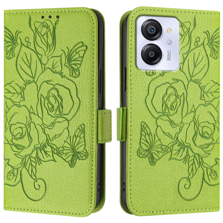 For Blackview Color 8 / Oscal Modern 8 Embossed Rose RFID Anti-theft Leather Phone Case(Green) - More Brand by PMC TechLife | Online Shopping South Africa | PMC TechLife | Buy Now Pay Later Mobicred