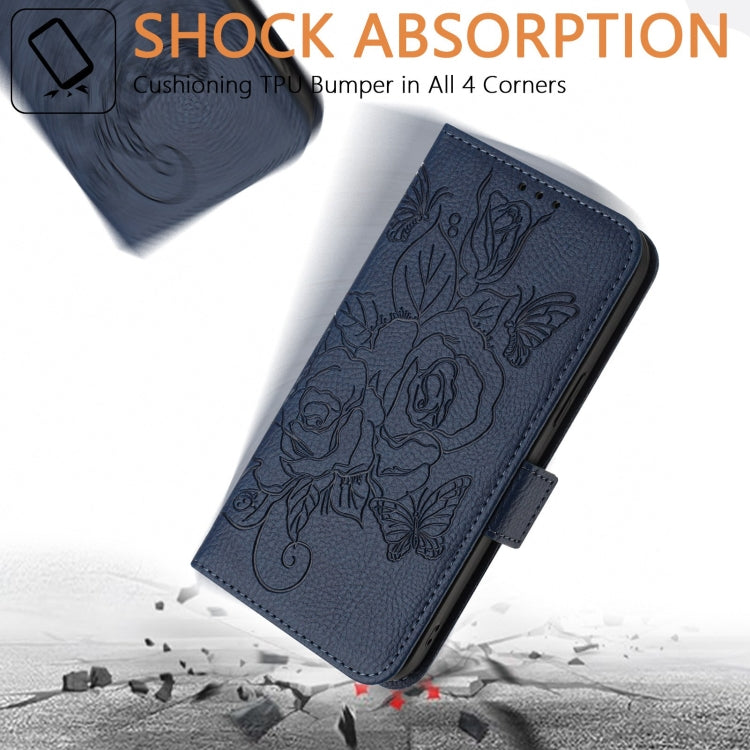 For Blackview Shark 8 Embossed Rose RFID Anti-theft Leather Phone Case(Dark Blue) - More Brand by PMC Jewellery | Online Shopping South Africa | PMC Jewellery | Buy Now Pay Later Mobicred