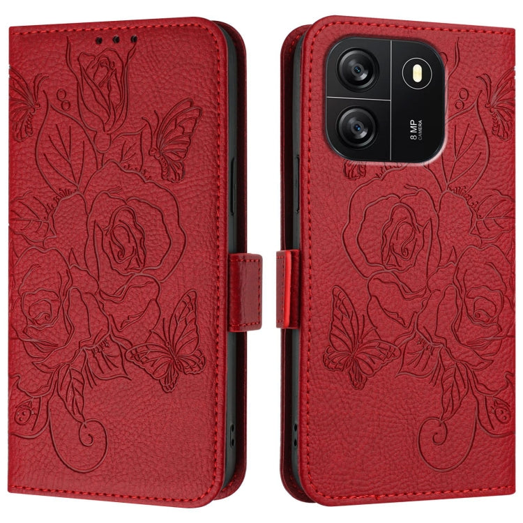 For Blackview WAVE 6C Embossed Rose RFID Anti-theft Leather Phone Case(Red) - More Brand by PMC Jewellery | Online Shopping South Africa | PMC Jewellery | Buy Now Pay Later Mobicred