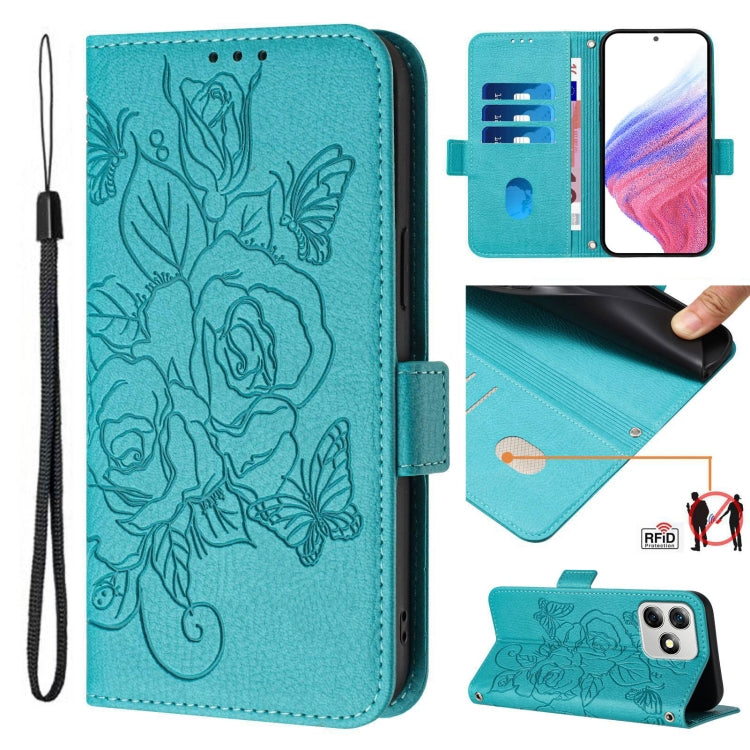 For Ulefone Note 18 Ultra Embossed Rose RFID Anti-theft Leather Phone Case(Light Blue) - Ulefone Cases by PMC Jewellery | Online Shopping South Africa | PMC Jewellery | Buy Now Pay Later Mobicred
