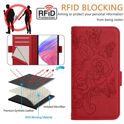 For Google Pixel 9 Pro XL Embossed Rose RFID Anti-theft Leather Phone Case(Red) - Google Cases by PMC Jewellery | Online Shopping South Africa | PMC Jewellery | Buy Now Pay Later Mobicred