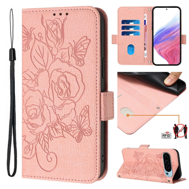 For Google Pixel 9 Pro XL Embossed Rose RFID Anti-theft Leather Phone Case(Pink) - Google Cases by PMC TechLife | Online Shopping South Africa | PMC TechLife | Buy Now Pay Later Mobicred