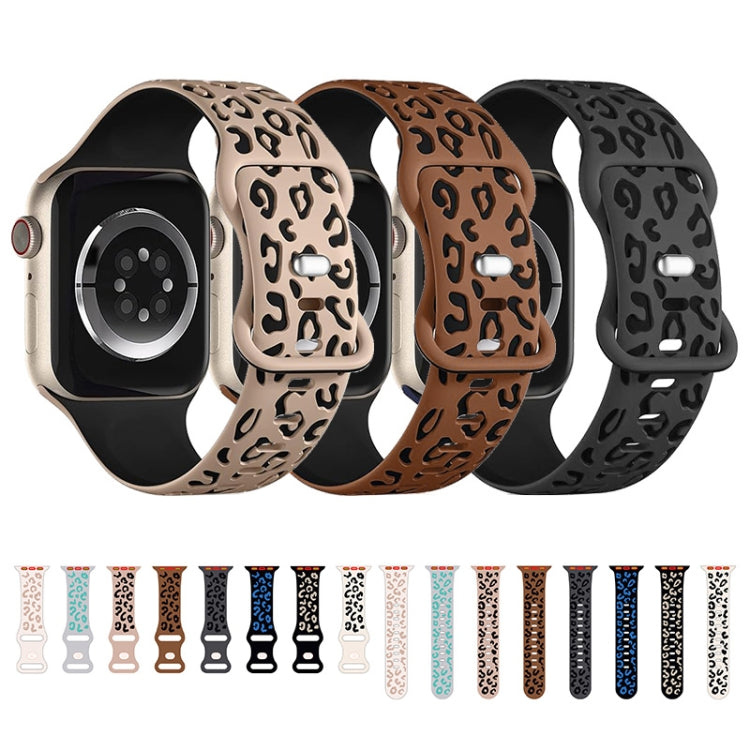 For Apple Watch Series 3 38mm Concave Leopard Printed Silicone Watch Band(Starlight Milk Tea) - Watch Bands by PMc TechLife | Online Shopping South Africa | PMc TechLife | Buy Now Pay Later Mobicred